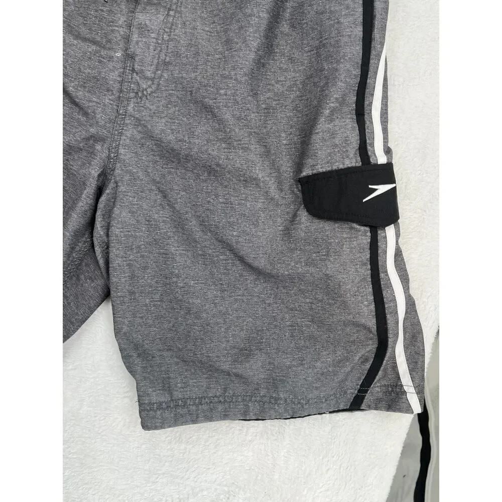 Speedo Board Shorts Men's Large Gray Pull On Drawstring Swim Trunks